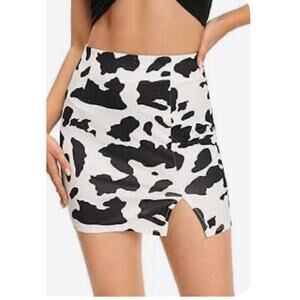 Le Lis black white denim cow print mini skirt Medium